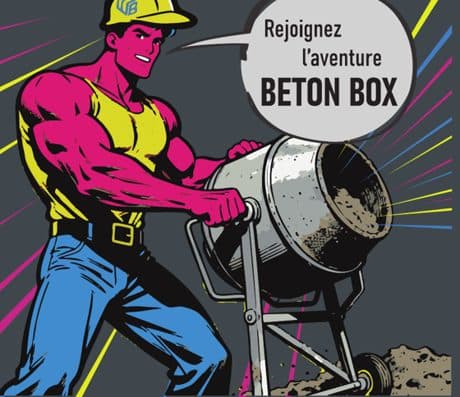 Le personnage BétonBox pousse une bétonnière